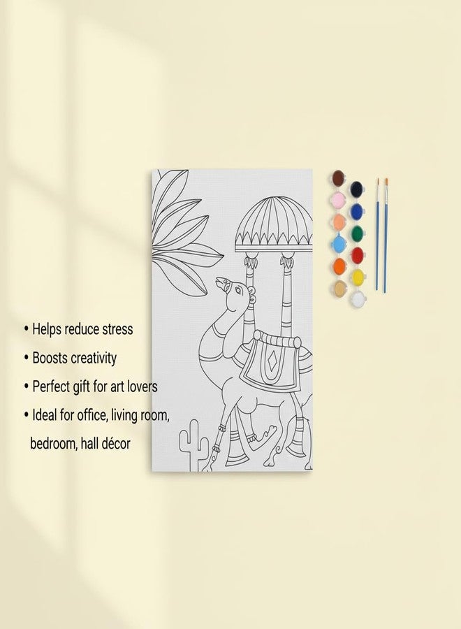HOBBY INDIA مجموعة لوحة الرسم على القماش من هوبي إنديا للأطفال والكبار | هدية فنية وحرفية للأولاد والبنات | تصميمات فنية هندية يدوية الصنع جاهزة | ديكور للمنزل، غرفة النوم، غرفة المعيشة والمكتب (12 × 9 بوصة) (لون الجمل) - Image 3